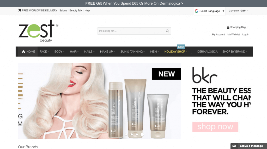 zest beauty website