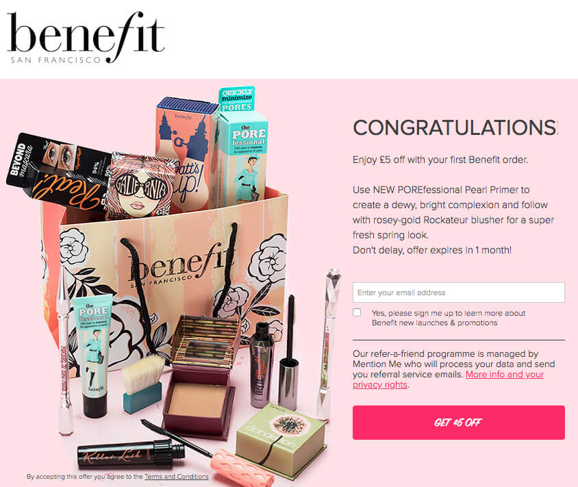 benefit cosmetic referral code