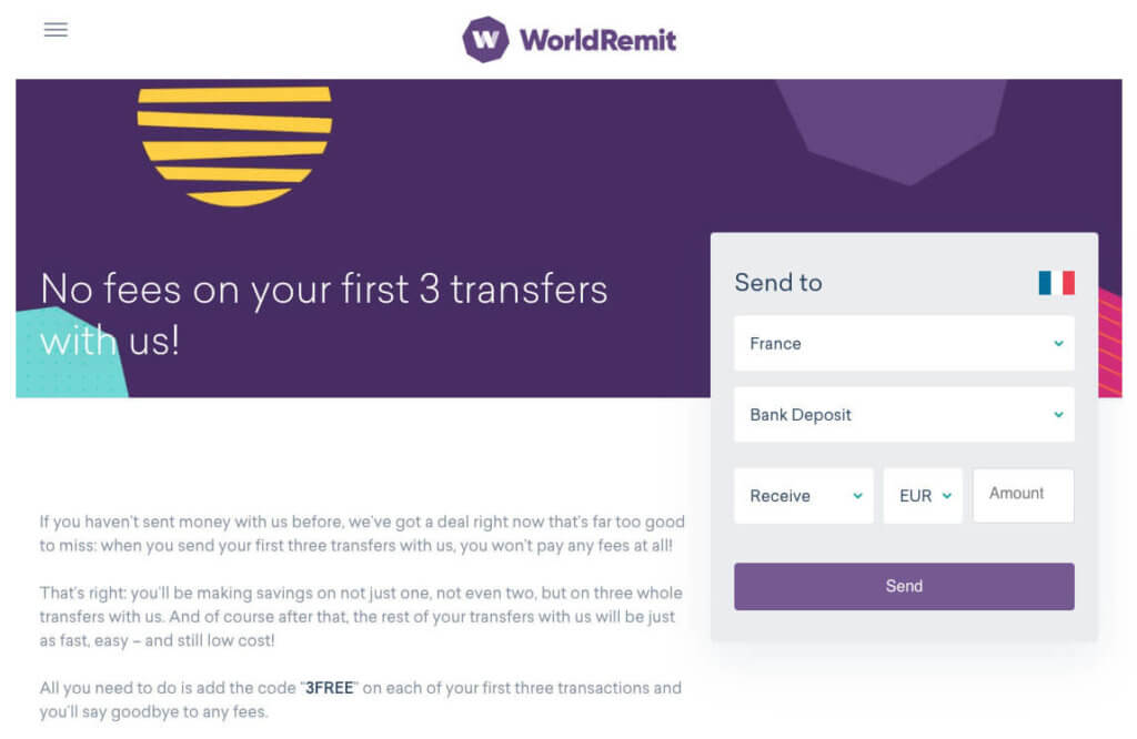 worldremit 3 free transfer