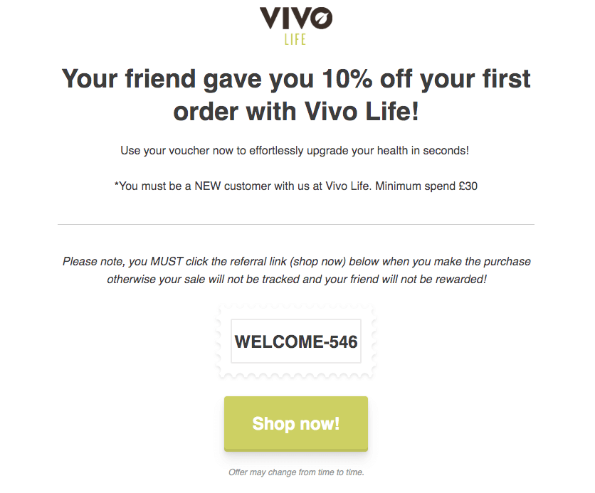 Vivo life Refer a friend offer 10 discount vivolife