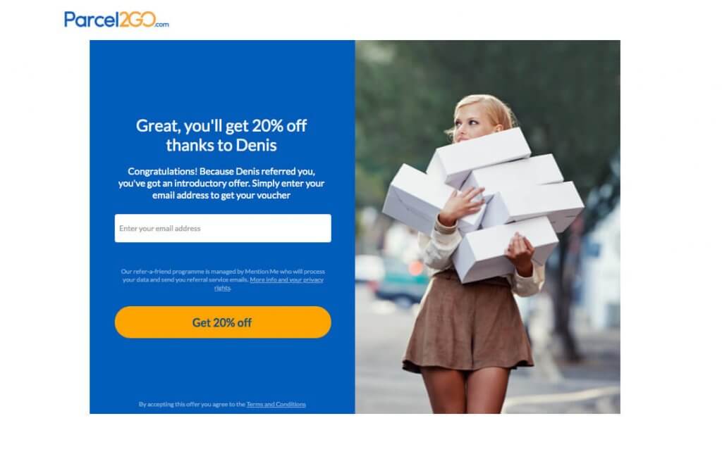 Parcel2go referral code - get 20% off discount with the refer a friend introductory offer