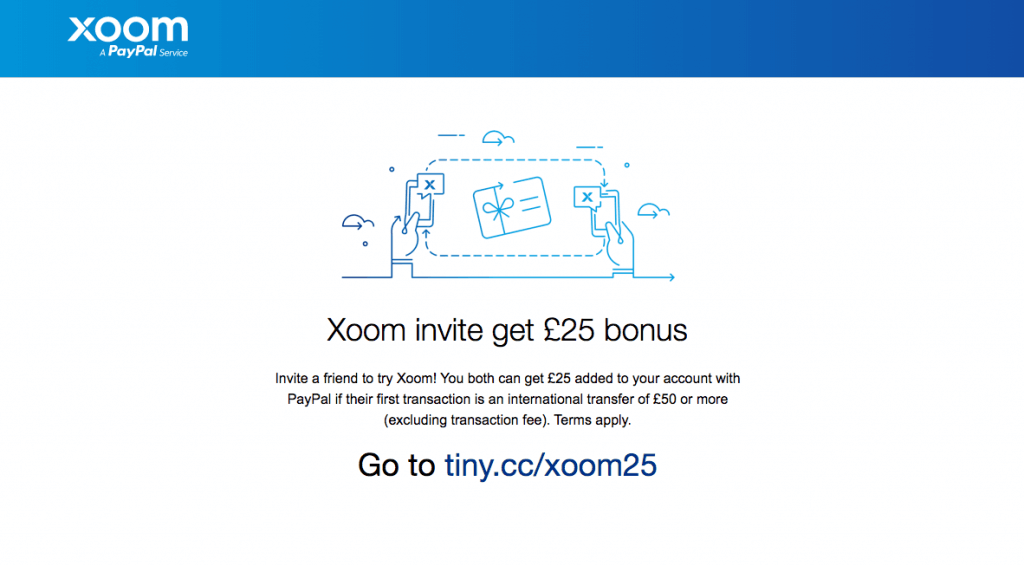 Xoom referral code: Invite a friend - £25 bonus added on your Paypal account