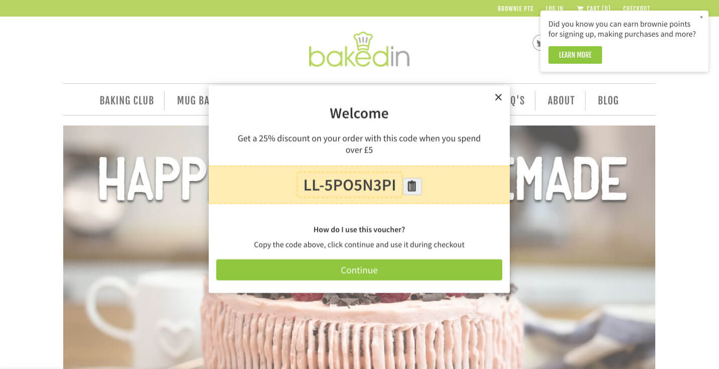 Bakedin referral code 25% OFF discount code with the refer a friend offer