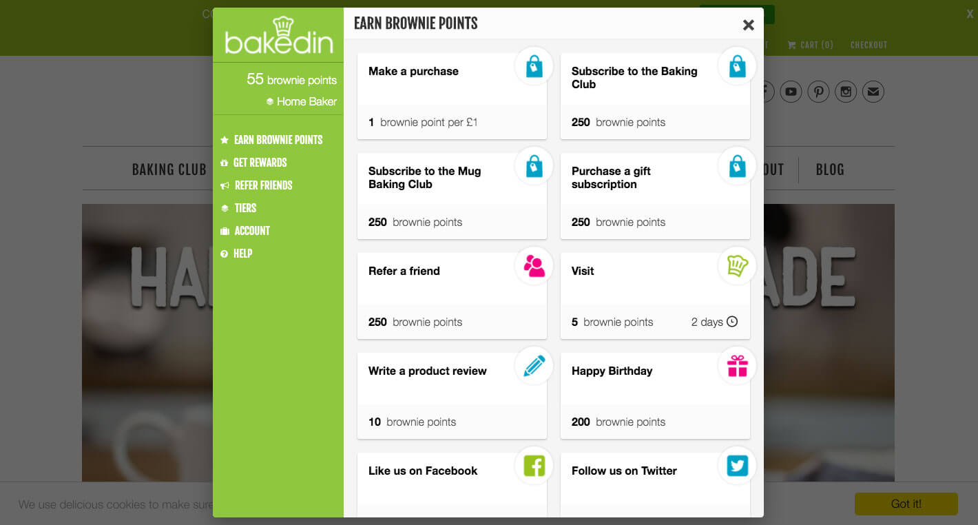 bakedin rewards pointy system