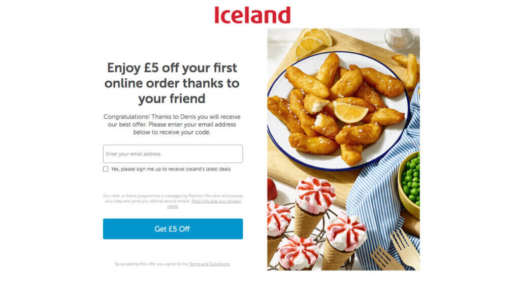 Iceland referral code discount 5 GBP off your first order with a refer a friend invite