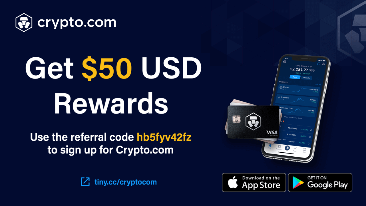 Crypto.com referral code, get 50 USD bonus with the Crypto BG50 referral program