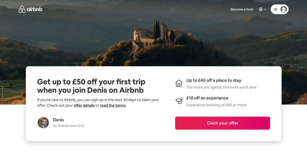 Airbnb referral code: invite for £25 discount bonus towards your first trip