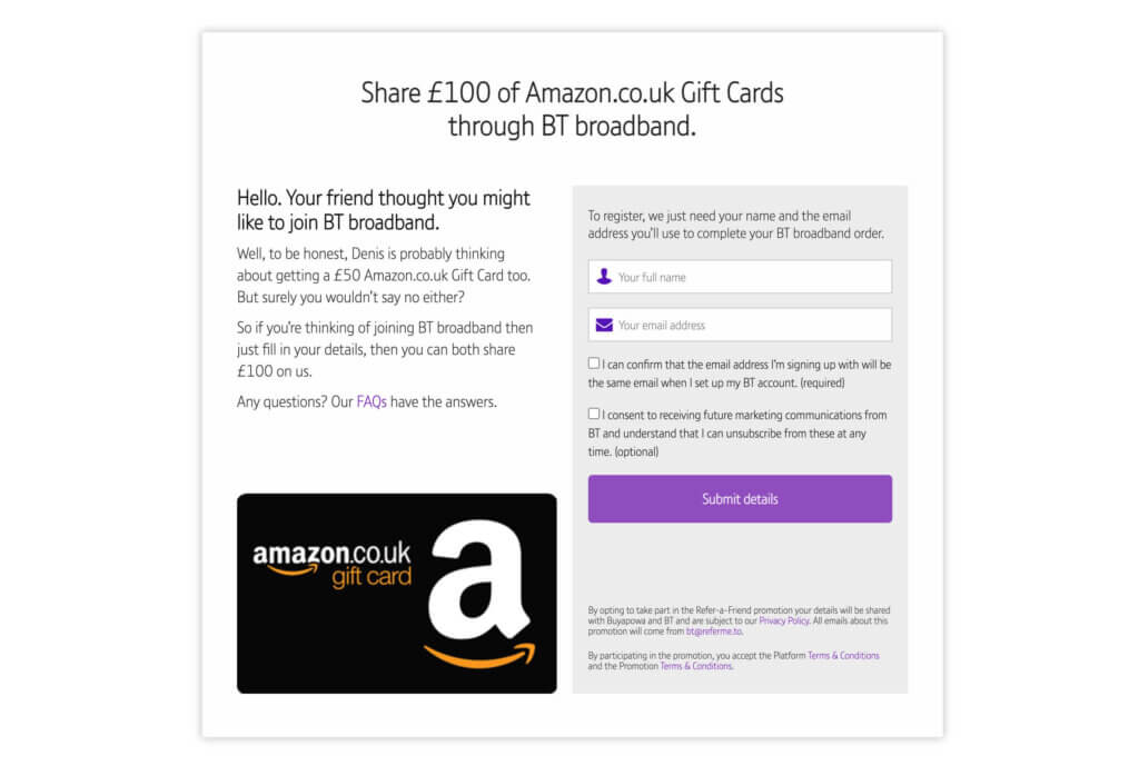 How to get a BT referral code for a £50 Amazon.co.uk voucher - refer a friend offer 2021