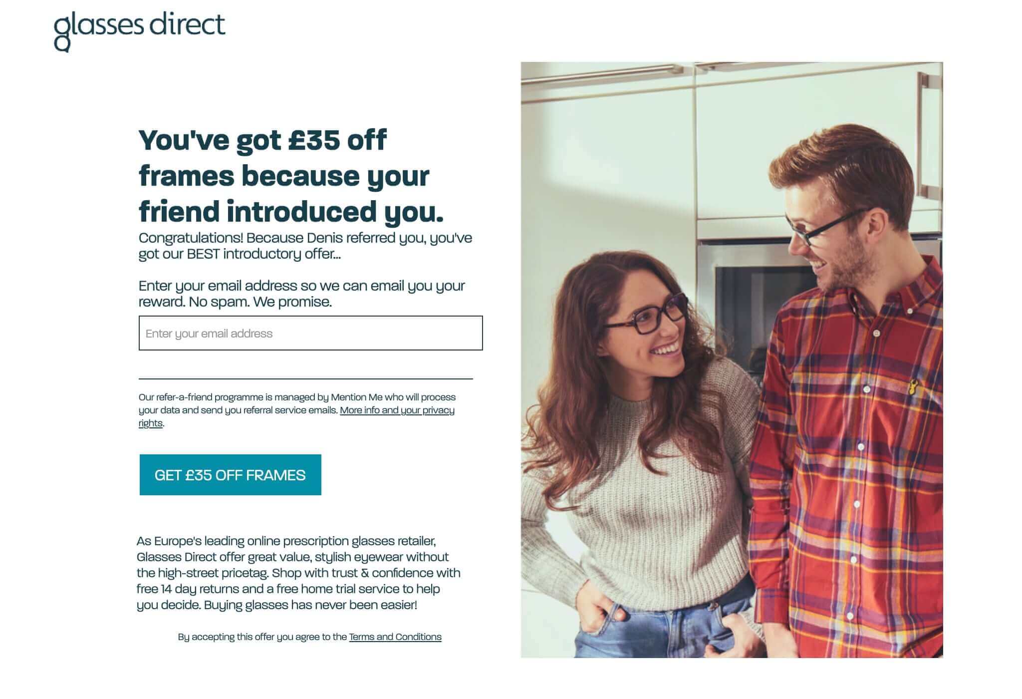 Glasses Direct referral code discount for 35 off frames UK offer