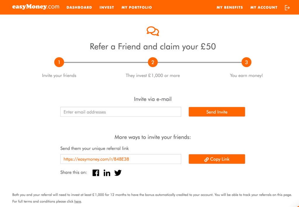 Easy money referral invitation, get £50 with this refer a friend sign up bonus