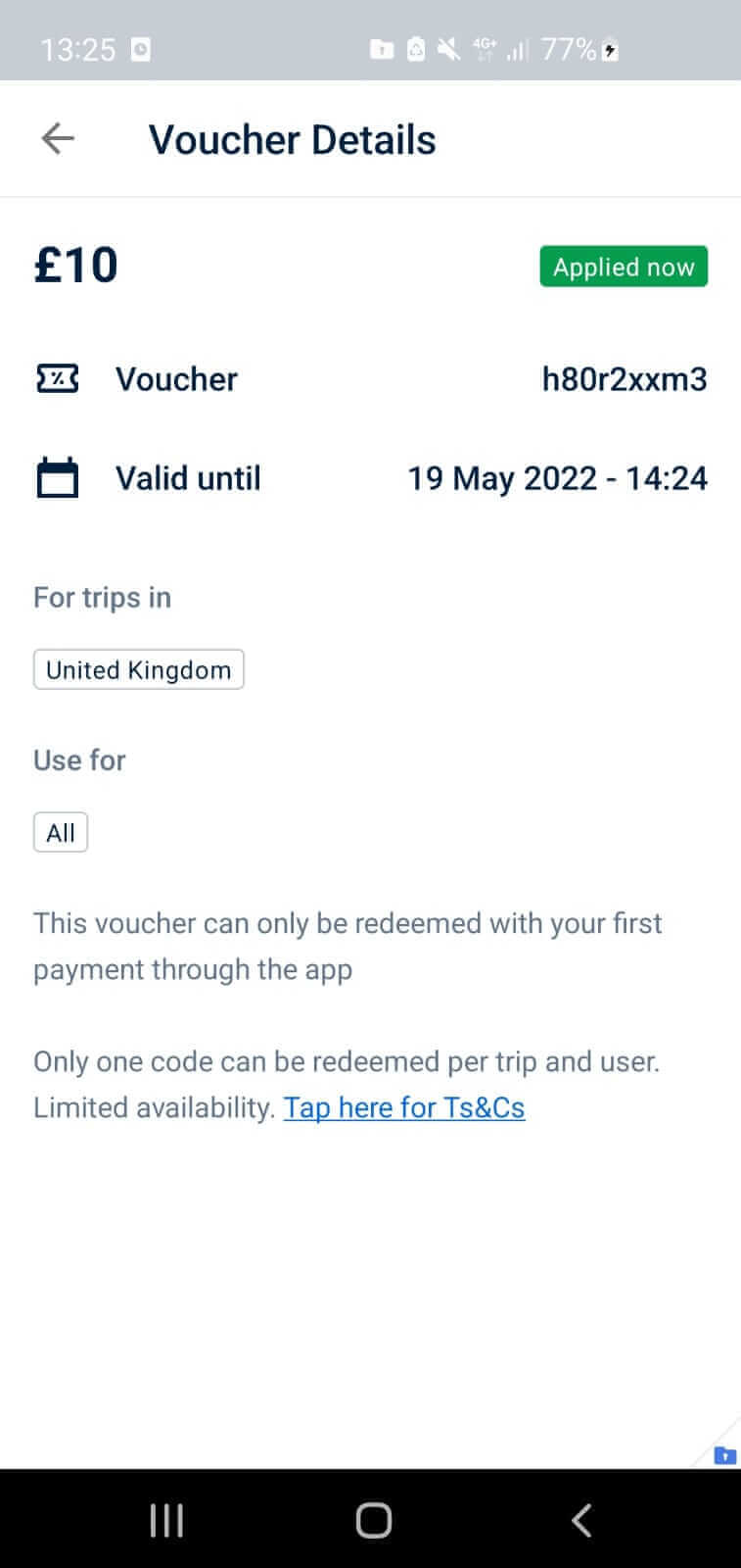 Free Now London voucher £10 GBP discount credits - code V98YS6X1Y valid 30 days. 