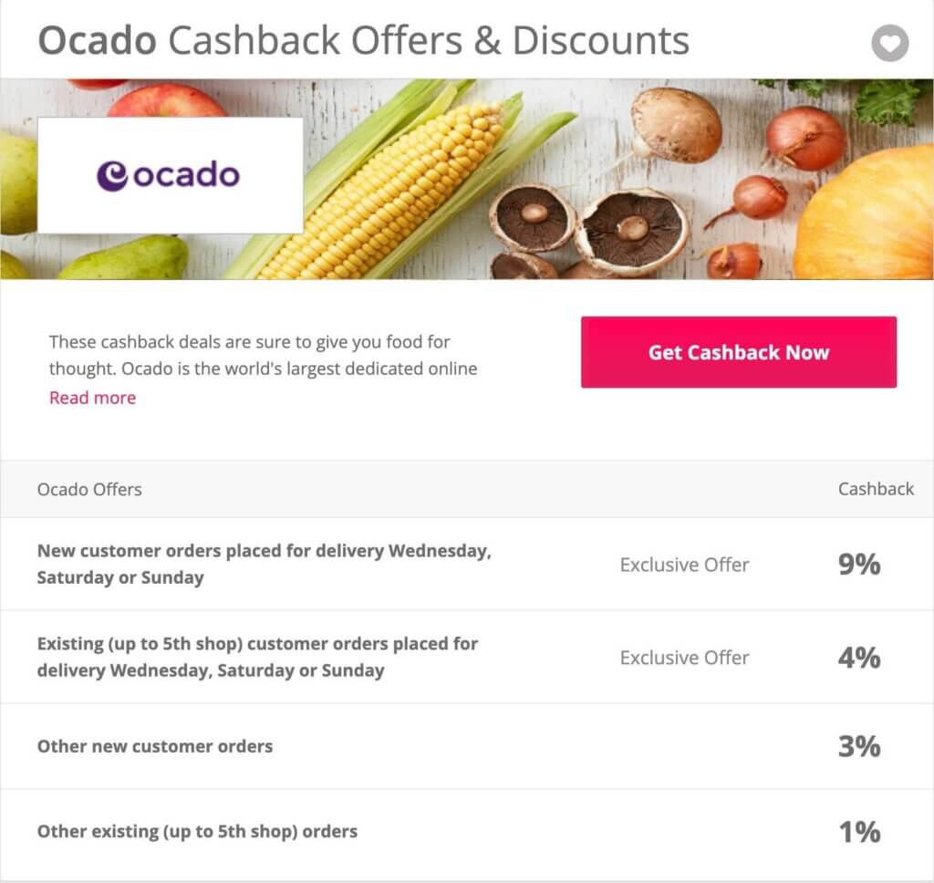 Ocado cashback offer