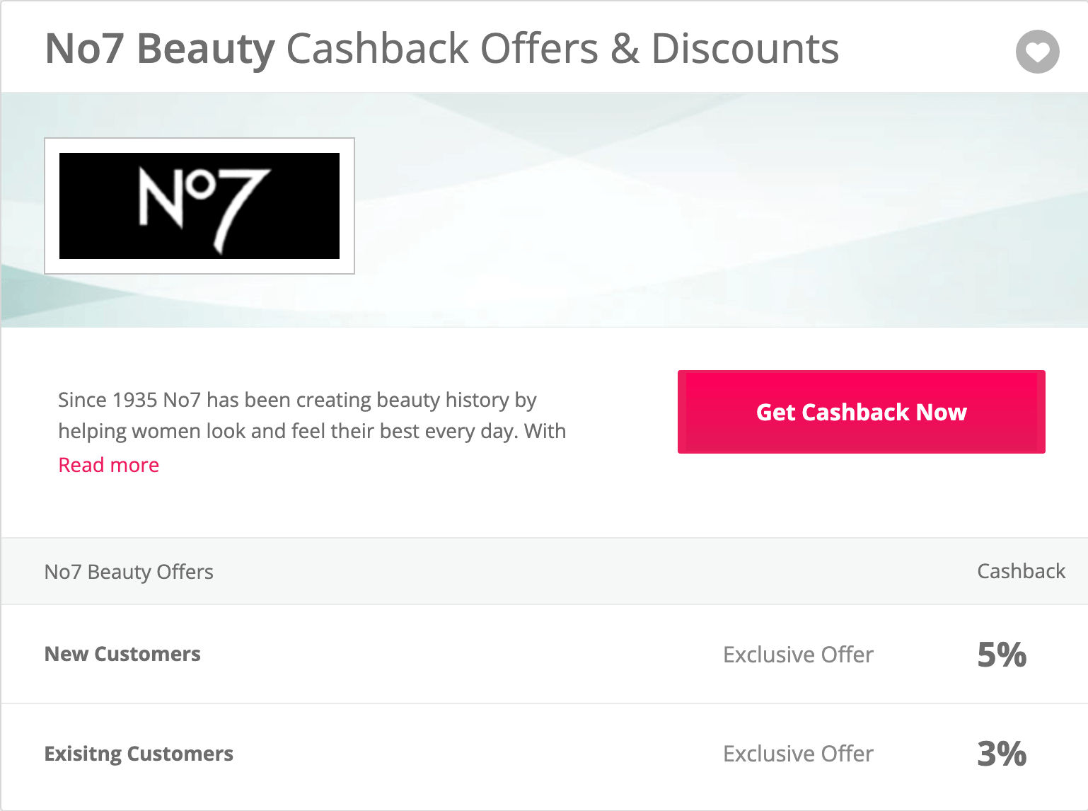 No7 Beauty Cashback Offers & Discounts 