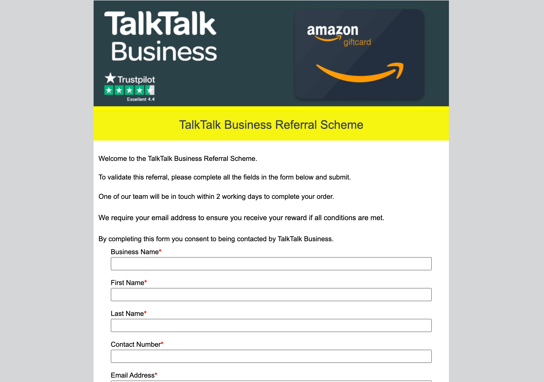 TalkTalk Business referral scheme, receive up to £200 in Amazon vouchers!