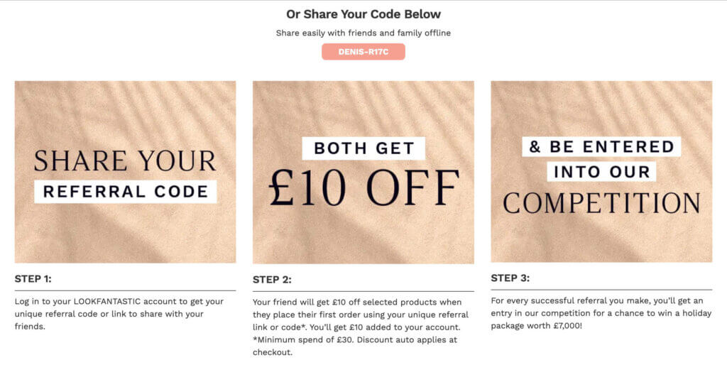 lookfantastic refer a friend offer. Get £10 off when you spend £30+ on your first order.