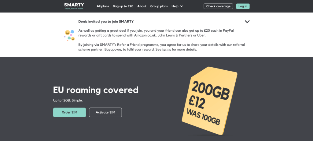 Smarty referral invitation- up to £20 reward when you join with this referral