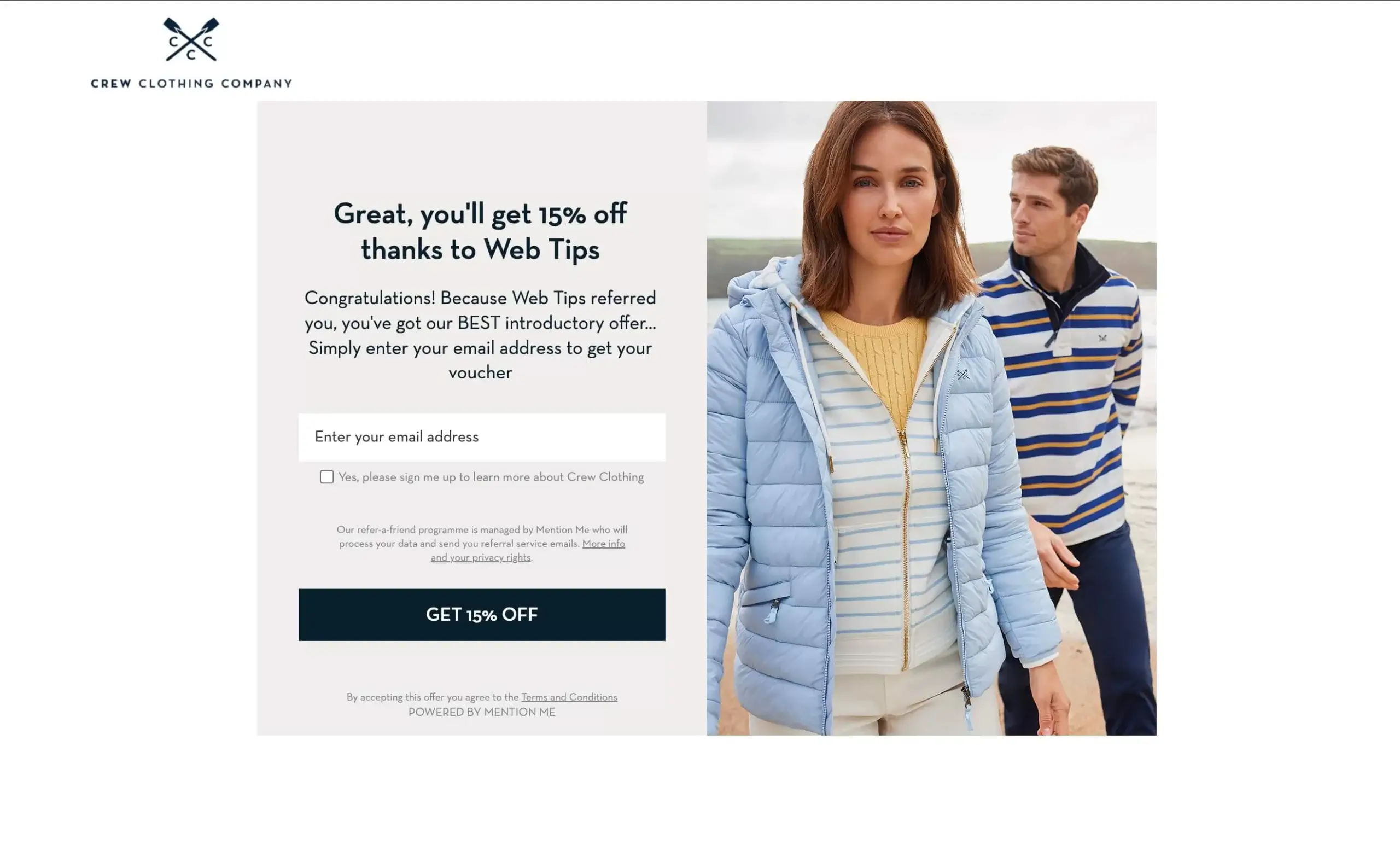 Crew Clothing referral code discount invitation for new user