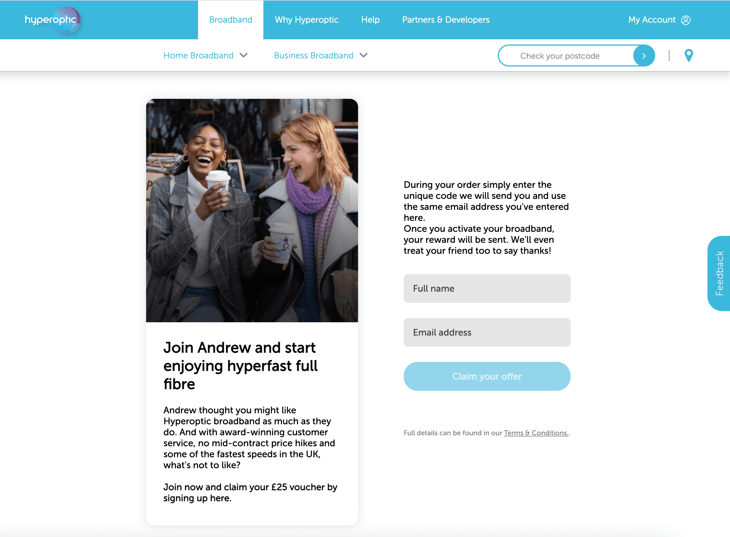 Hyperoptic Broadband voucher code refer a friend offer - 25 GBP referral bonus