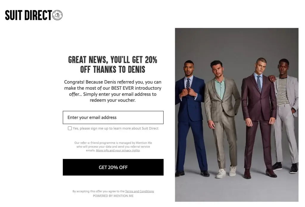 Suit Direct referral code discount on your first order - 20% off