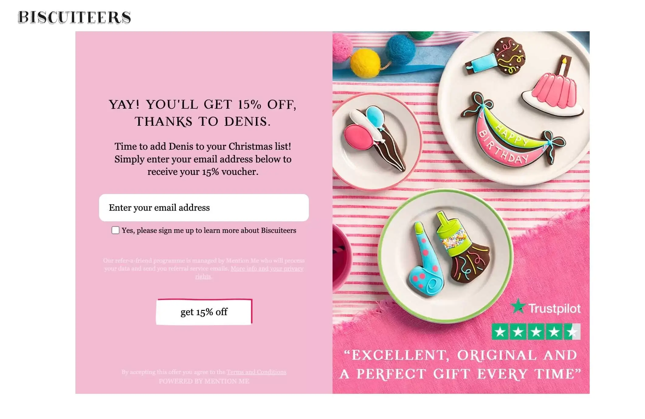 Biscuiteers referral code discount UK