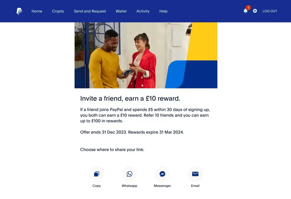 Earn a £10 reward to use when you check out with PayPal