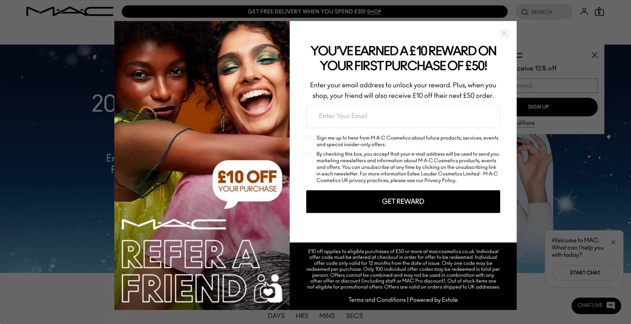 MAC referral code discount for £10 off over £50 spend