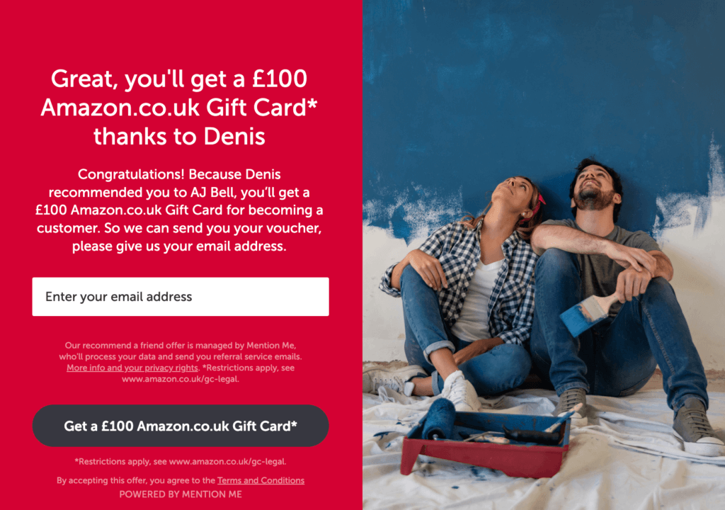 AJ Bell refer a friend offer (new users Amazon gift card)