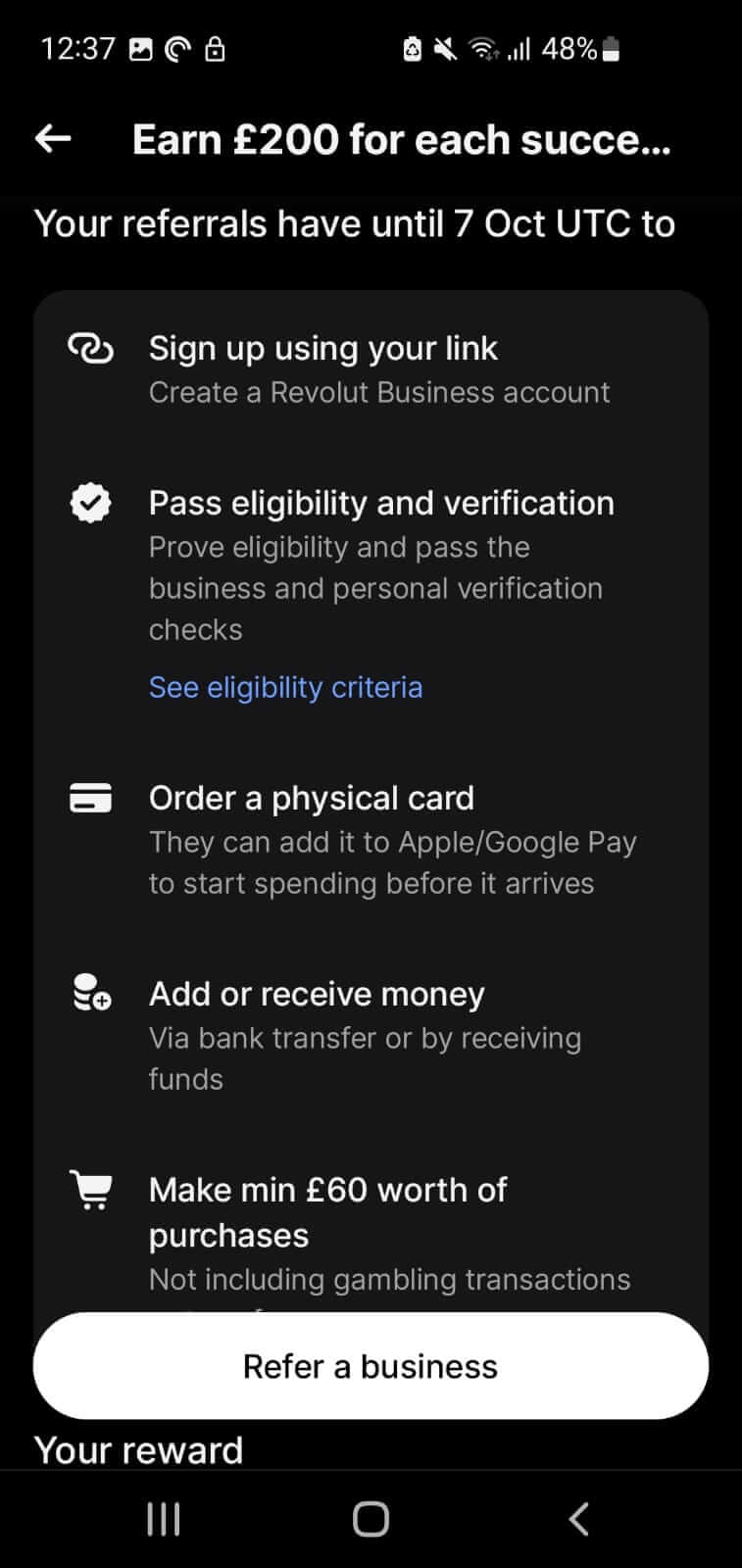 Revolut business referral bonus until 7 October UTC