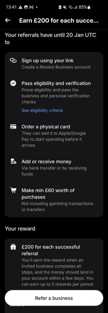 Revolut business referral bonus until 20 January 2026 UTC