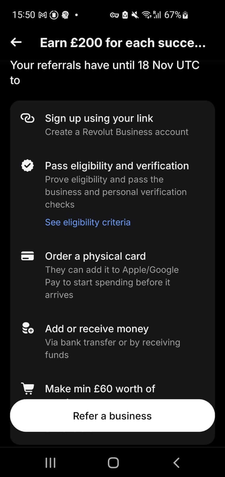 Revolut business referral bonus until 18 November UTC