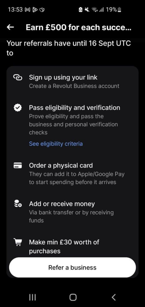 Revolut business referral bonus until 16 September UTC
