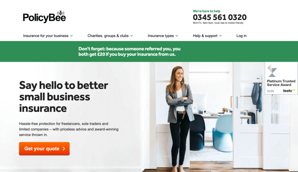 PolicyBee referral – Get £20 bonus when signing up for business insurance