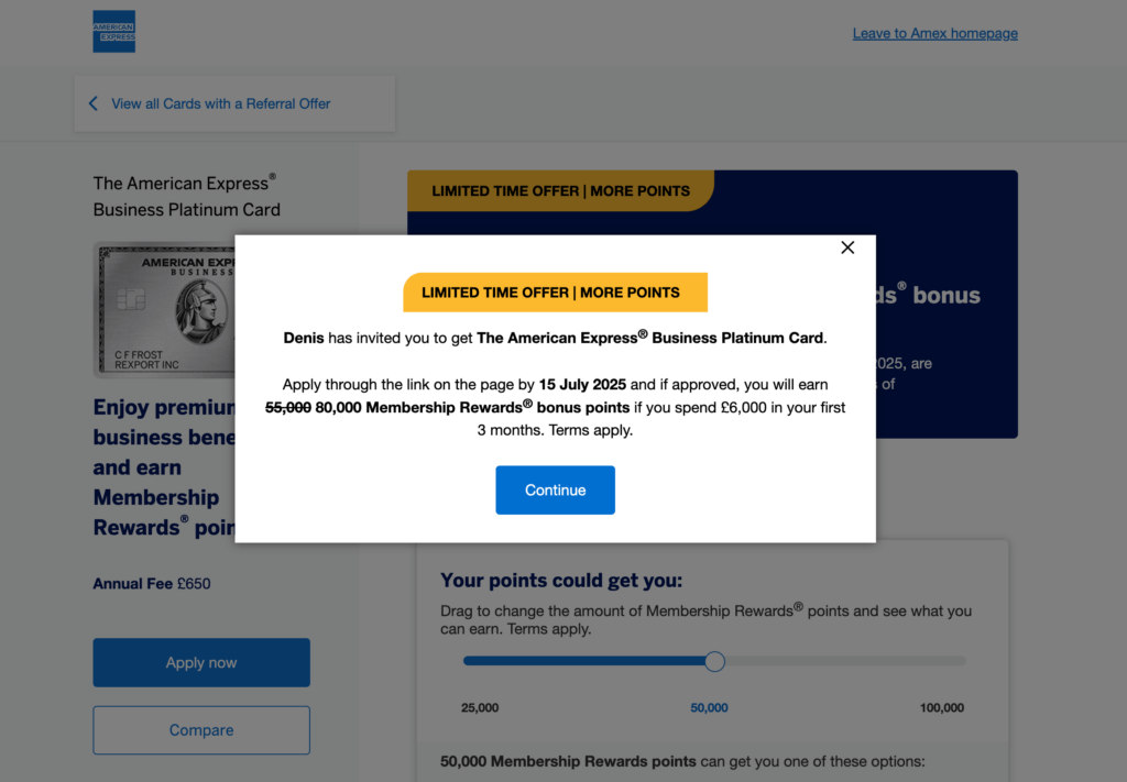 Amex Business Platinum referral offer – 80,000 Membership Rewards points for new cardmembers