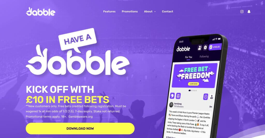 FREE £10 BET — No deposit needed! Try Dabble, the social betting app. Sign up with code DENISB365 and get £10 to bet with instantly.