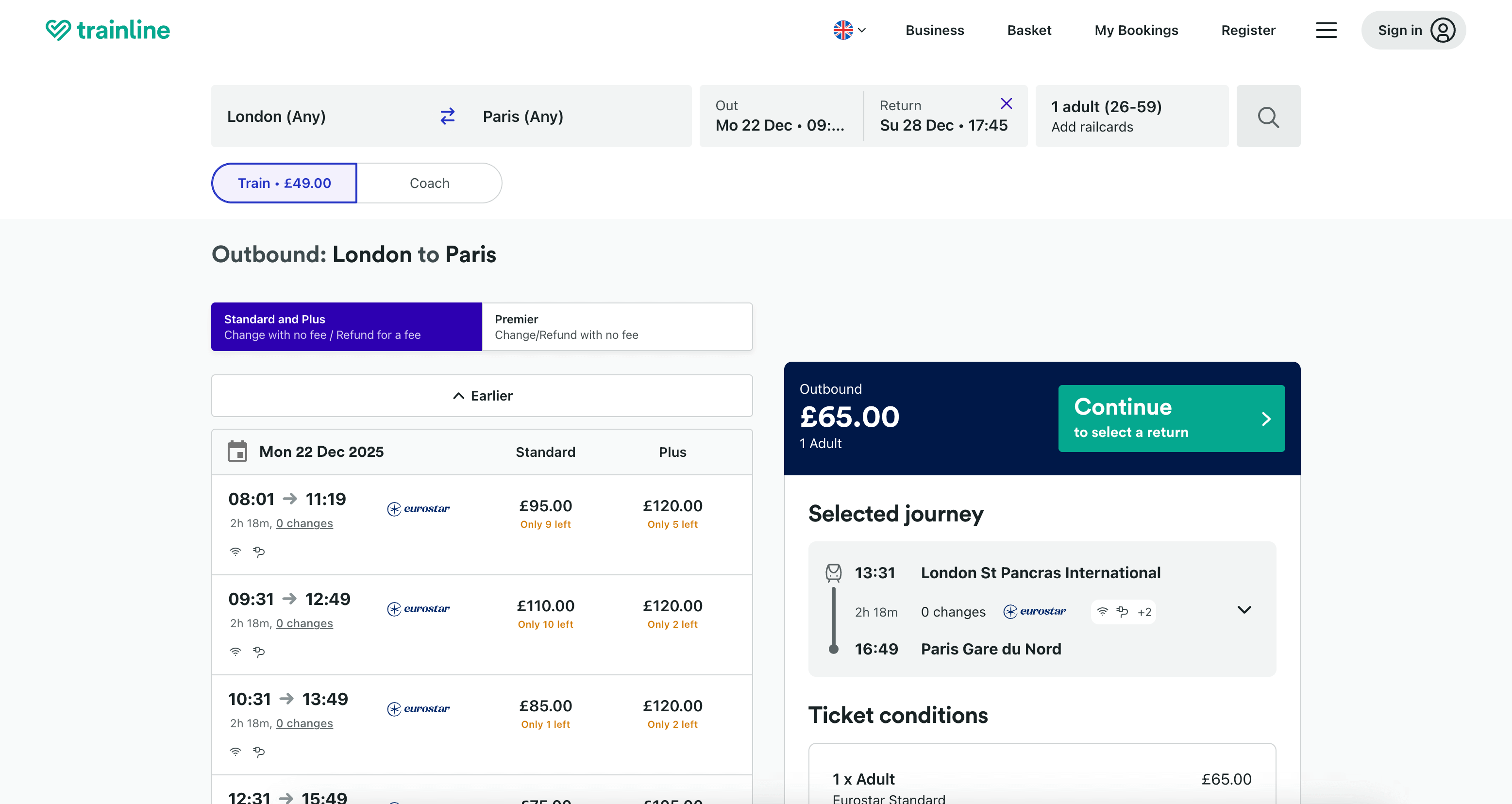 Eurostar train departing station – save money on tickets using Rakuten and Trainline