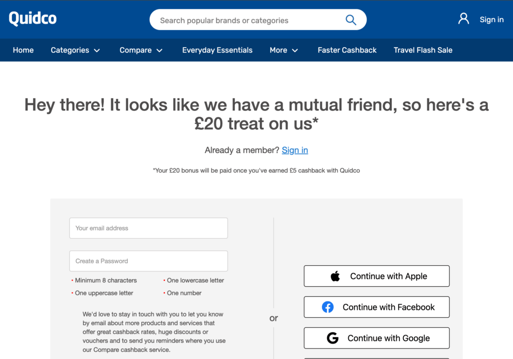 Quidco £20 bonus will be paid once you've earned £5 cashback with Quidco 