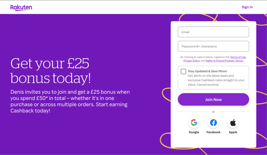 Rakuten £25 bonus