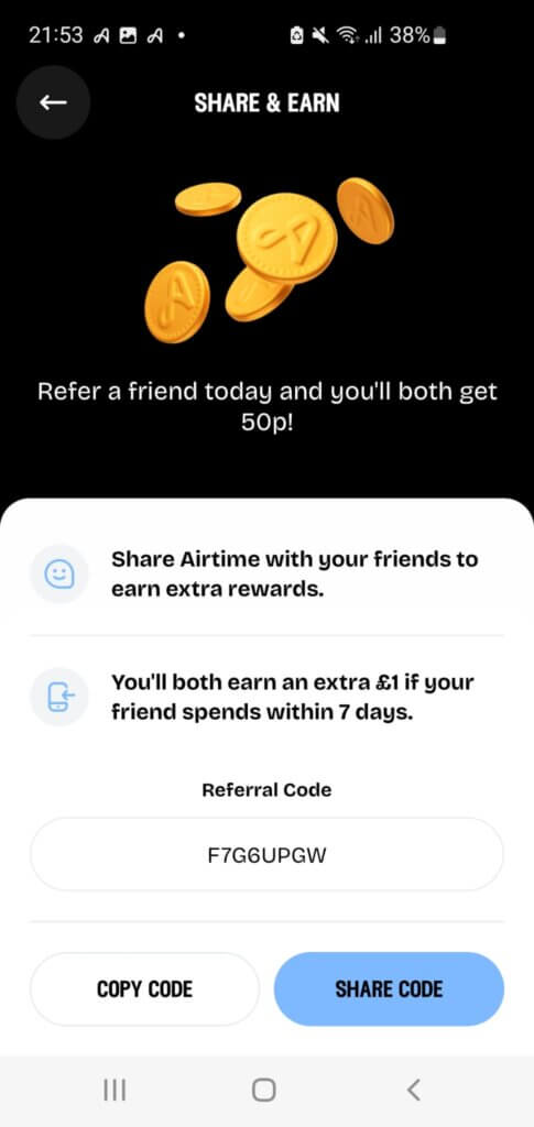 Airtime referral code F7G6UPGW
