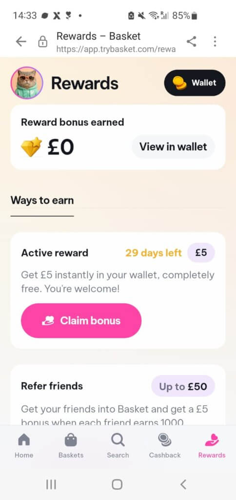 Try Basket Get £5 instantly in your wallet