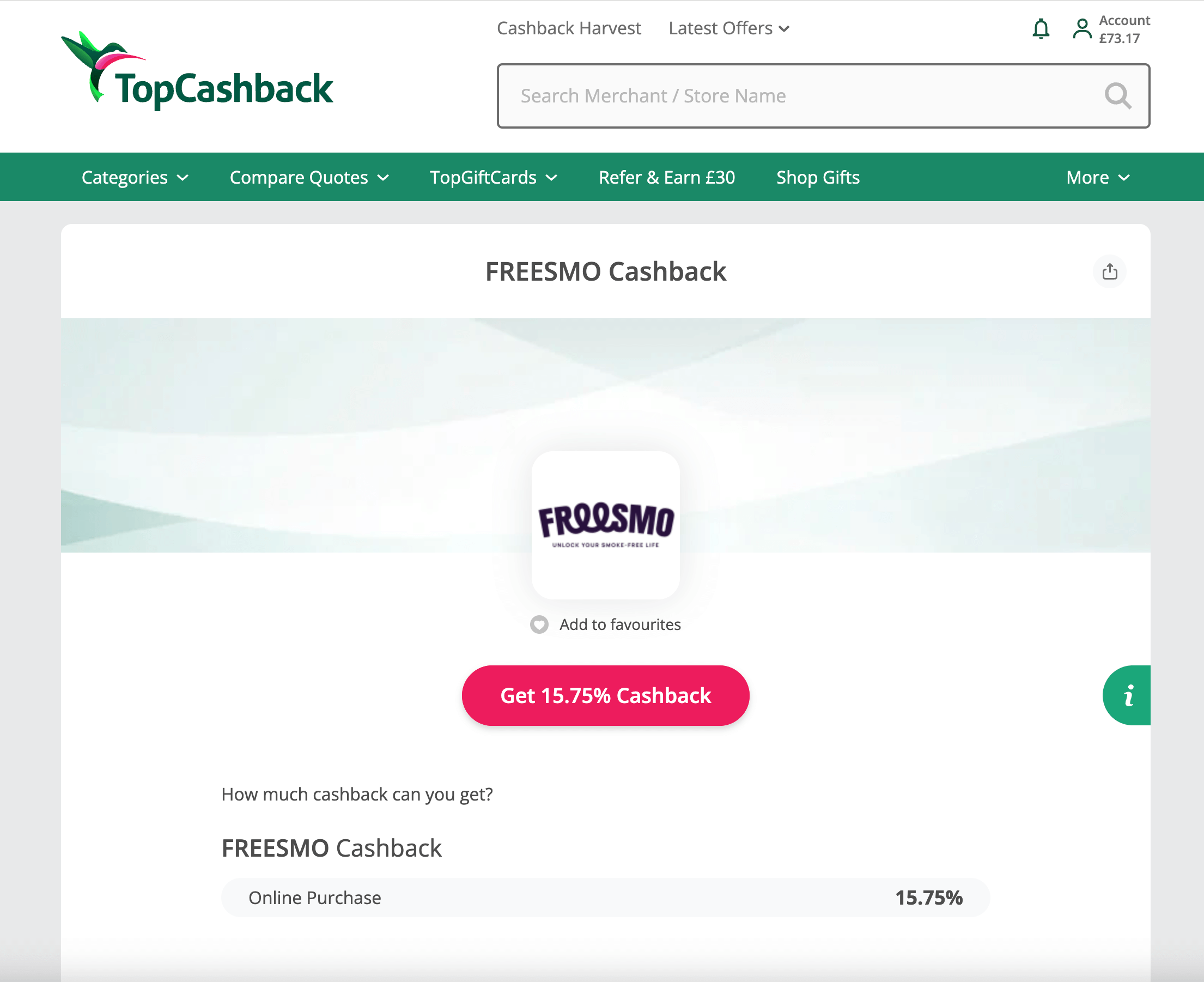 Freesmo cashback for new and existing customers
