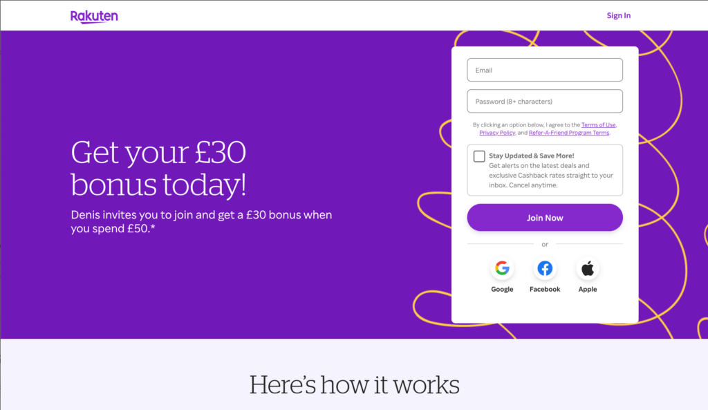 Rakuten Sign-up £30 bonus