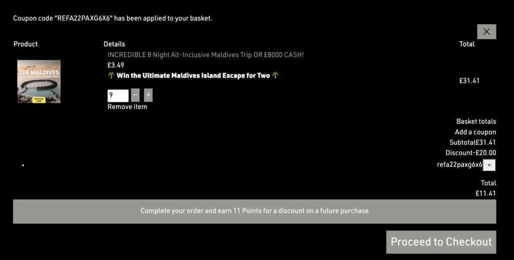 Coupon code "REFA22PAXG6X6" has been applied to your basket.