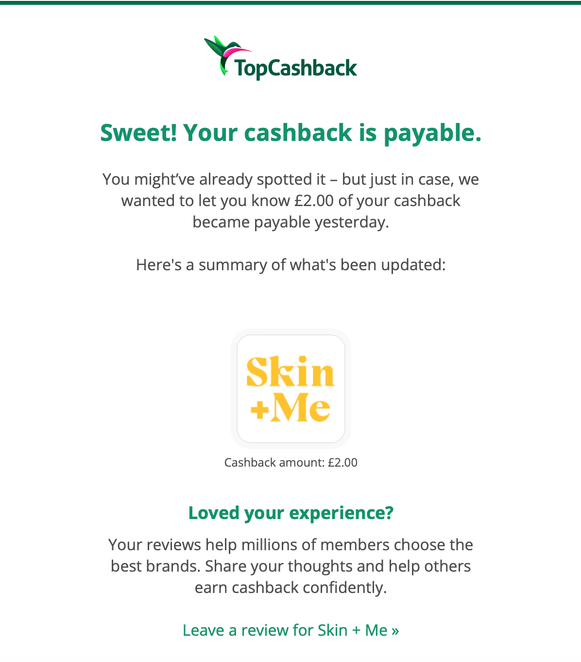 Skin + Me cashback