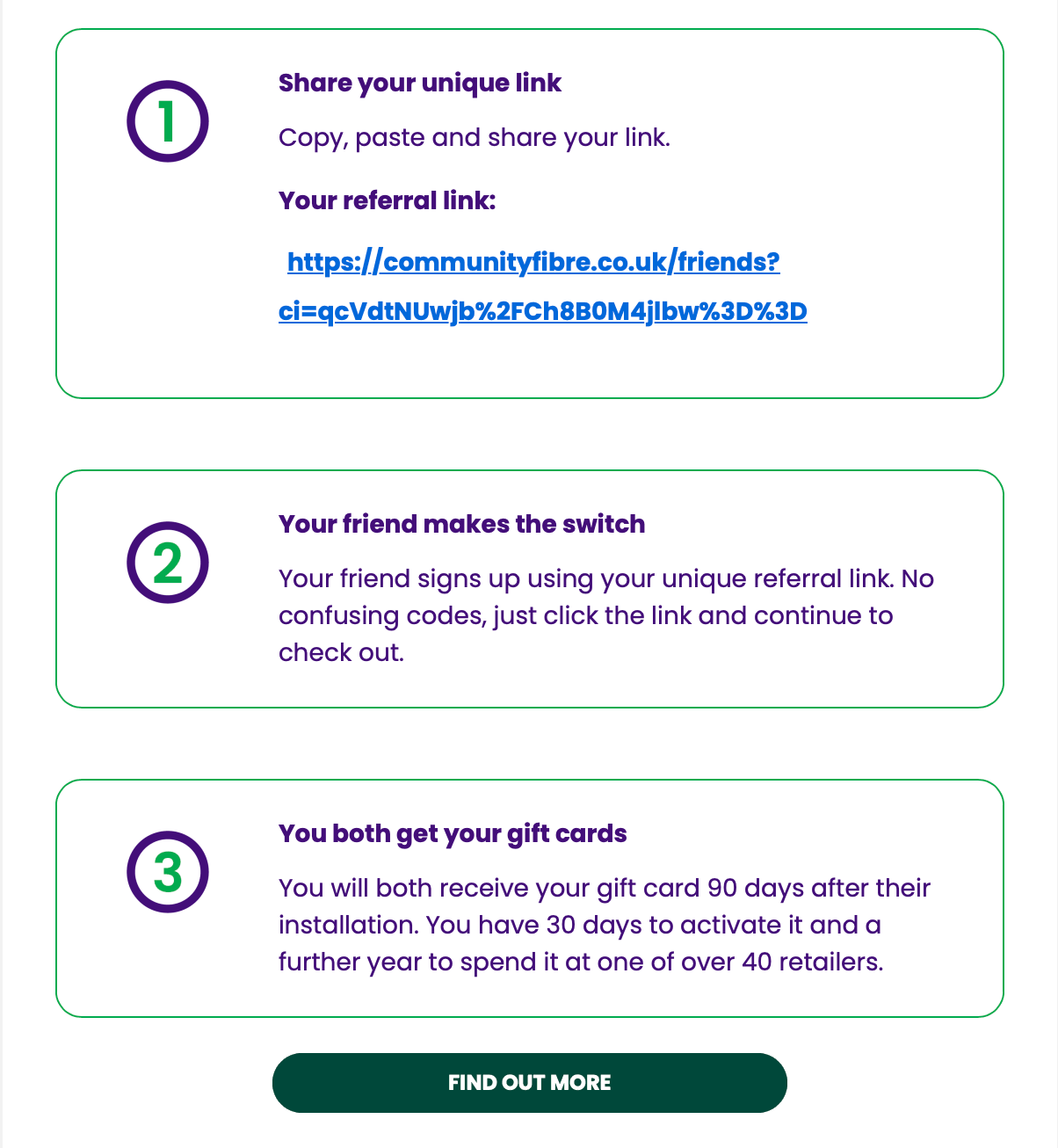 Community fibre new user bonus steps