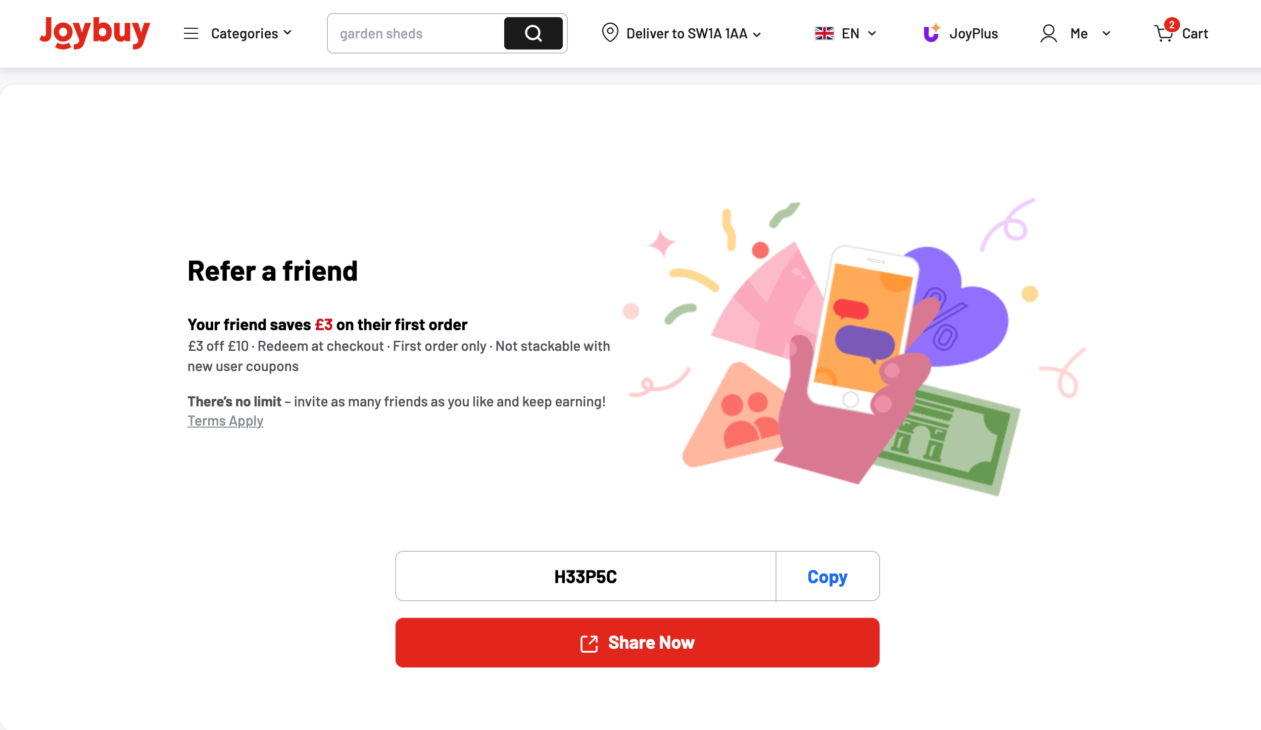 Use the Joybuy discount code H33P5C to get £3 off your first £10 order. Learn how it works, if Joybuy is legit and how to use the offer.