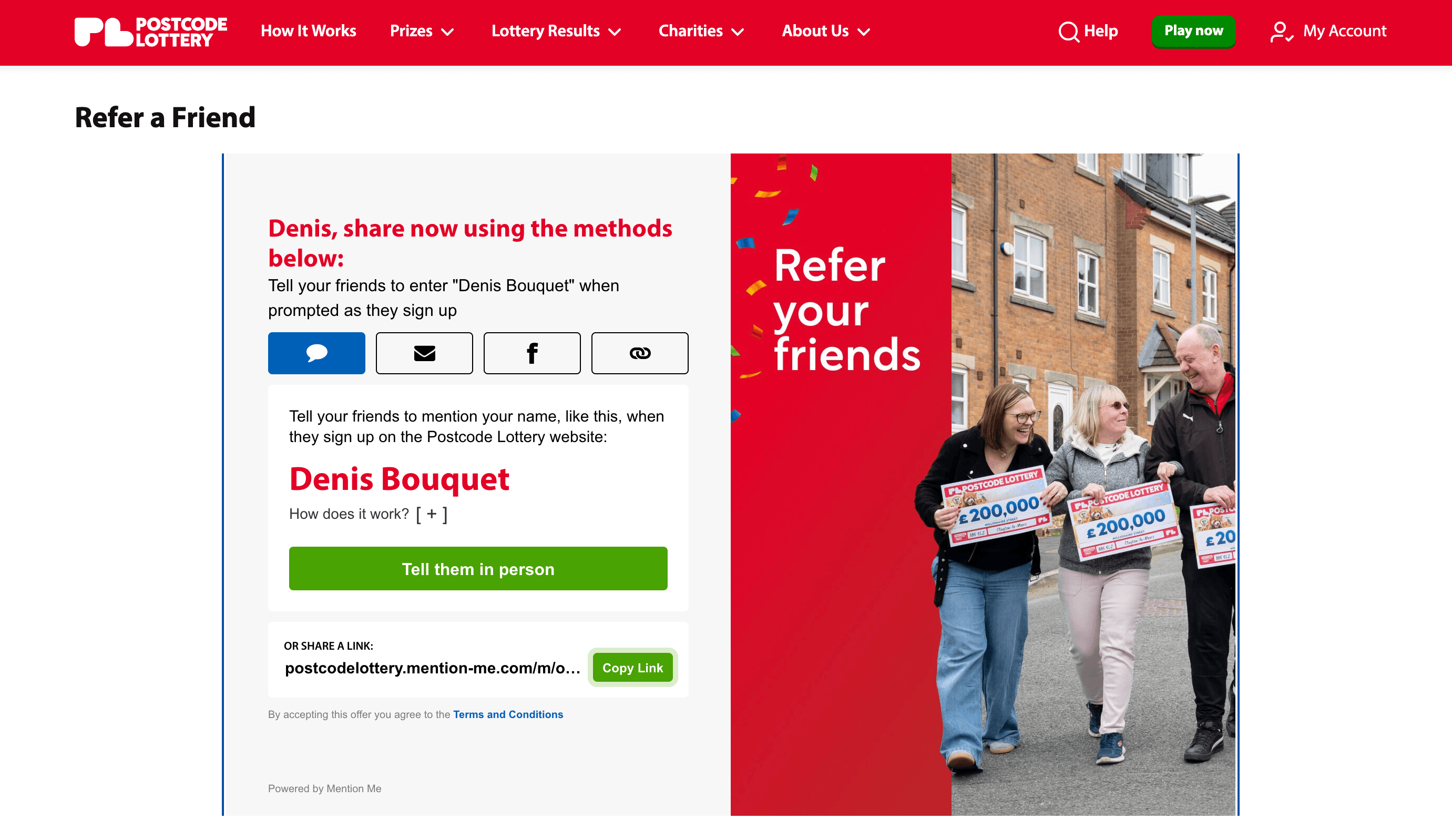 postcode lottery refer a friend offer: £15 free voucher