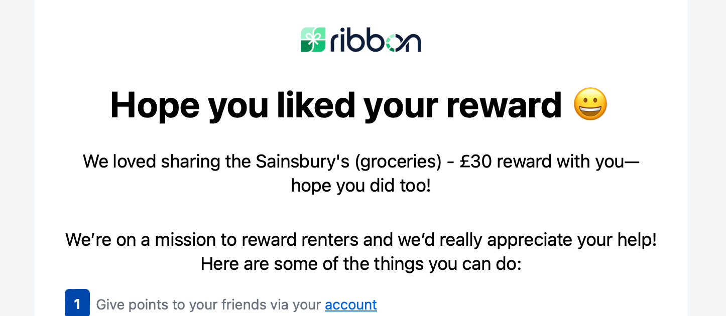 Ribbon rewards, Sainsbury gift card redeemed