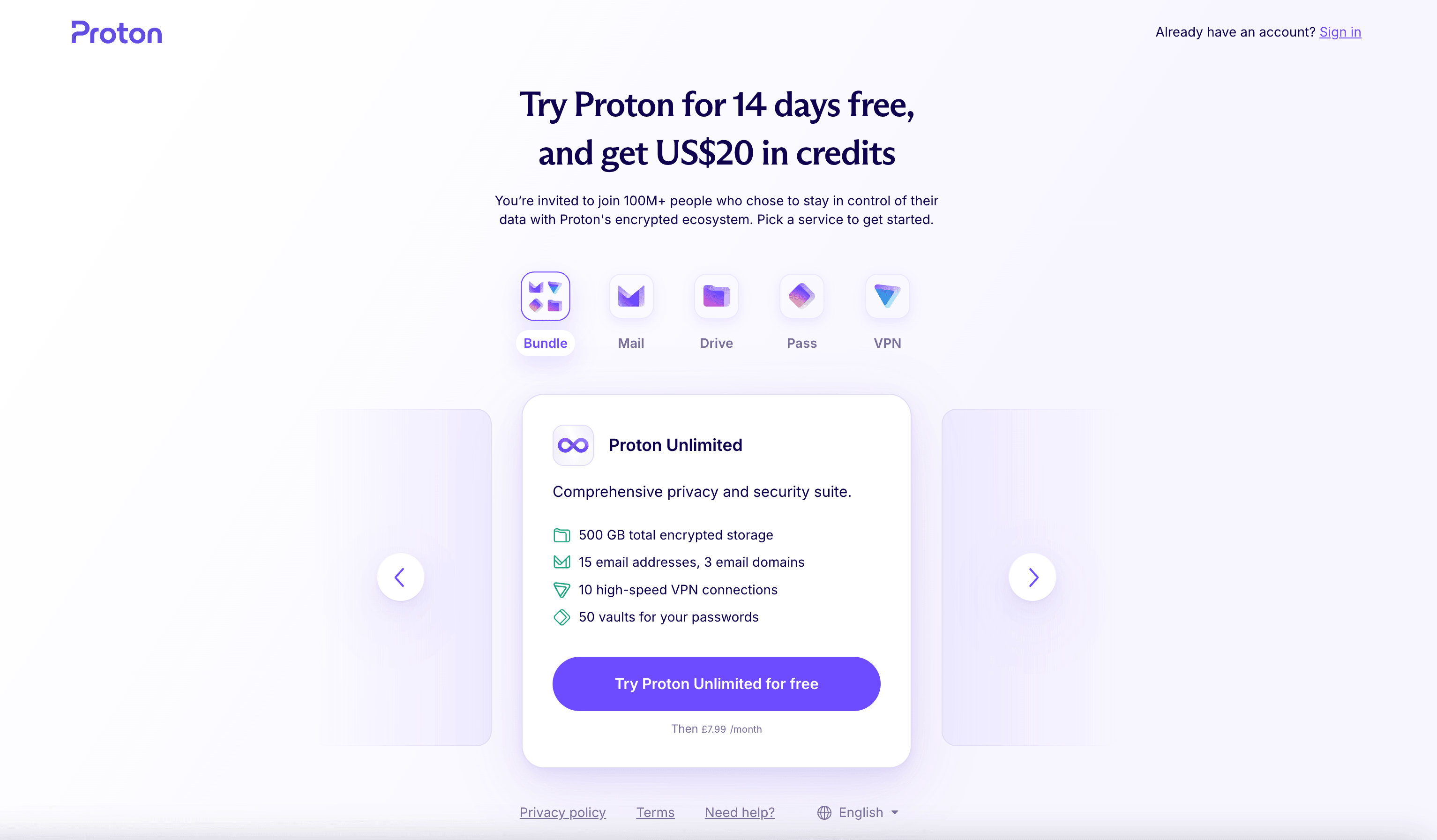Proton referral code: Try Proton for 14 days free, and get US$20 in credits