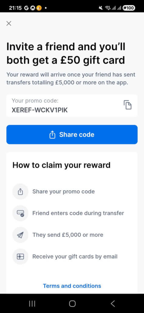 Xe Referral Code XEREF-WCKV1PIK: Get a £50 Gift Card When You Transfer £5,000+