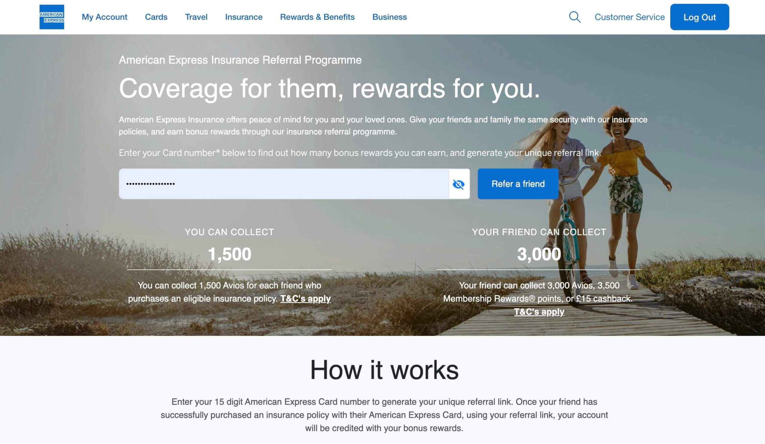 Use a Amex Travel Insurance referral link and receive 3,000 Avios when you purchase an eligible American Express Travel Insurance policy worth £80 or more.